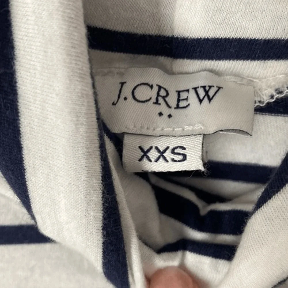 J.Crew Tissue Turtleneck Top Women XXS White Navy Blue Stripe Long Sleeve Cotton